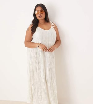Vila Curve plisse cami maxi slip dress in pale silt green tie dye