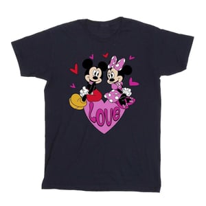 Disney Mens Love Mickey & Minnie Mouse Hearts Cotton T-Shirt (Navy Blue)