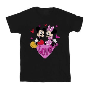 Disney Mens Love Mickey & Minnie Mouse Hearts Cotton T-Shirt (Black)