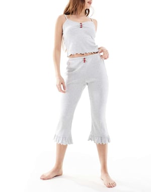 Cotton On sleep pointelle rib cami in grey marle co-ord