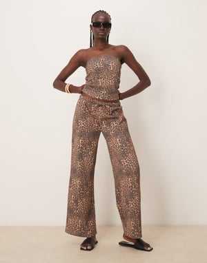 ASOS DESIGN wide leg waffle trouser co-ord in leopard print