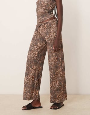 ASOS DESIGN wide leg waffle trouser co-ord in leopard print