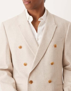 ASOS DESIGN double breasted regular linen blend suit jacket in natural beige