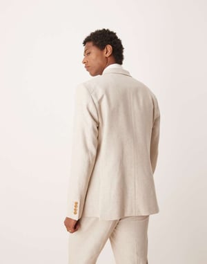 ASOS DESIGN double breasted regular linen blend suit jacket in natural beige
