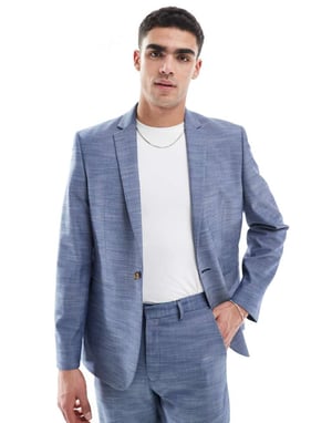 ASOS DESIGN linen look slim suit jacket in blue