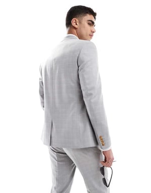 ASOS DESIGN linen blend skinny suit jacket in grey tonal check