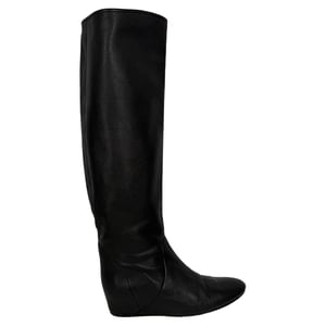 Lanvin Knee-High Wedge Boots in Black Leather