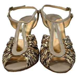 Jimmy Choo Python Embossed Strappy Sandals in Animal Print Leather