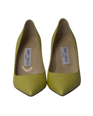 Jimmy Choo Agnes Pearlised Snakeskin Pumps in Yellow Leather