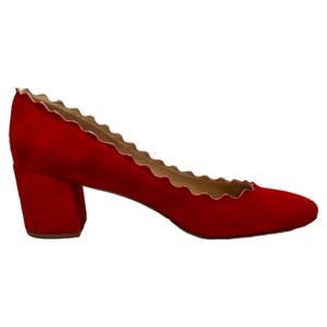 Chloé Lauren Scallop Block Heel Pumpar i Röd Mocka