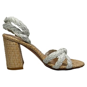 Gianvito Rossi 85 Woven Raffia Sandals in White Leather