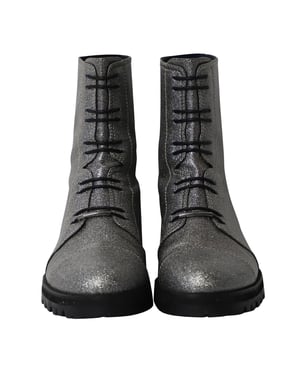 Jimmy Choo Glitter Combat Boots in Silver Polyester
