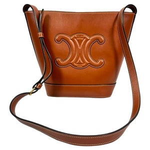 Celine Small Cuir Triomphe Bucket Bag in Brown Leather