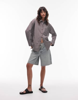 Topshop oversized shirt in brown and blue stripe