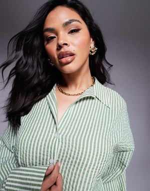 ASOS DESIGN Lisa seersucker kort strandskjorta i grönrandig