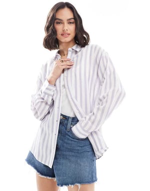 ASOS DESIGN linneblandning skjorta i blå och vit rand