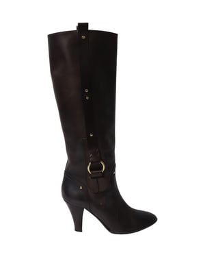 Celine High Heeled Boots with Buckle in Brown Calfskin Leather