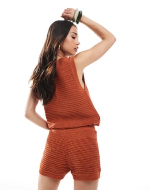 ASOS DESIGN mock crochet knitted short in rust