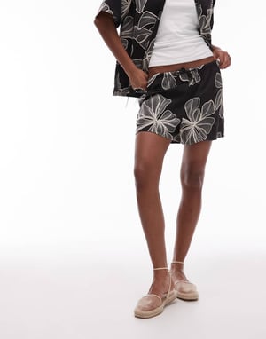 Topshop co ord linen stitch detail floral shorts in mono