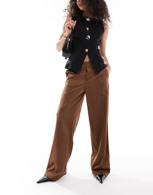 Object premium faux suede wide leg trousers in camel