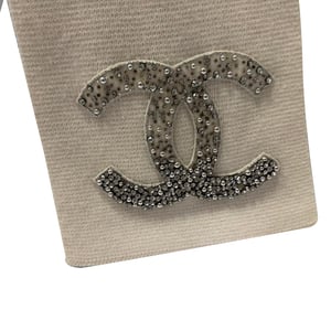 Chanel CC Crystal-Embellished Knitted Scarf in Cream Cashmere