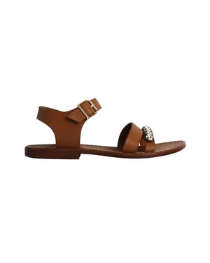 Marni Bejeweled Flat Sandal in Brown Leather