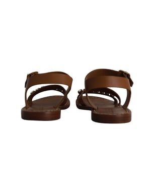 Marni Bejeweled Flat Sandal in Brown Leather