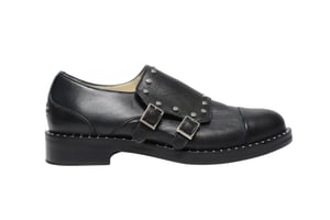 Jimmy Choo Studded Monk Strap Shoes in Black Leather