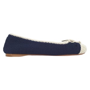 Miu Miu Crochet Cap Toe Ballet Flats in Navy Blue Cotton