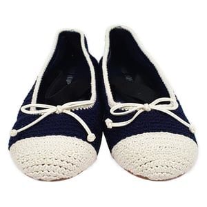 Miu Miu Crochet Cap Toe Ballet Flats in Navy Blue Cotton