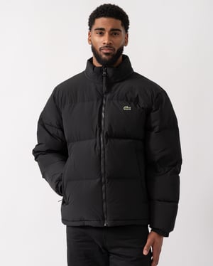 Long Sleeve Logo Detail Down Jacket in Black