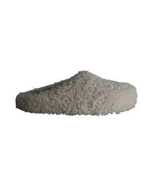 Marni Sabot Round-Toe Shearling Mules in White Wool