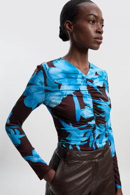 Floral Print Crepe High Neck Top