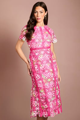 Petite Printed Lace Midi Pencil Dress