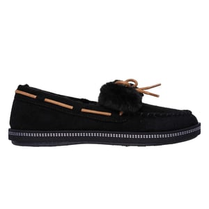 Skechers Moccasin-pantoffels voor dames met strik en rand van imitatiebont (Zwart)