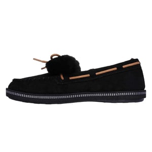 Skechers Moccasin-pantoffels voor dames met strik en rand van imitatiebont (Zwart)