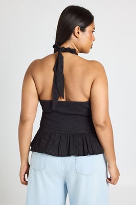 Plus Broidery Shirred Halterneck Top