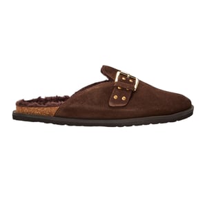 Steve Madden Damesclogs van suède met gesp in de kleur Evergreen (Bruin)
