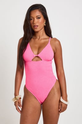 Plunge Keyhole Cut Out Crinkle Swimsuit