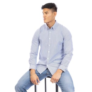 Peter Werth Heren Button-Down overhemd (Marine, Wit)