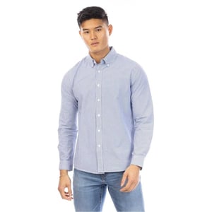 Peter Werth Heren Button-Down overhemd (Marine, Wit)