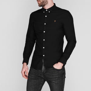 Farah Vintage Oxford-overhemd met lange mouwen en knoopsluiting voor heren (ZWART/GEEL)