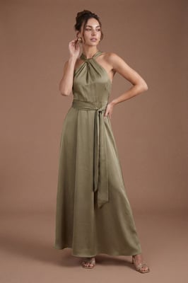 Coast Honoured Petite Twist Halterneck Satin Maxi Bridesmaid Dress