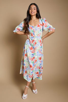 Petite Floral  Button Through Midi Dress