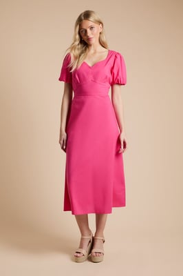 Contrast Stitch Detail Sweetheart Poplin Midi Dress