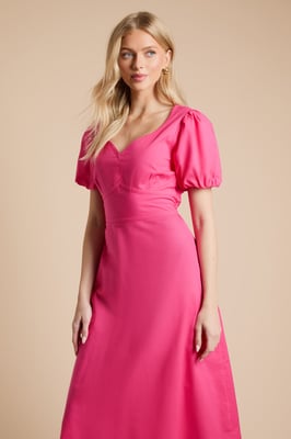 Contrast Stitch Detail Sweetheart Poplin Midi Dress