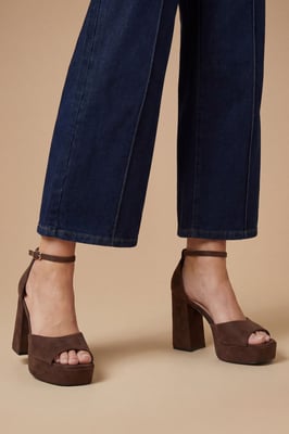 Faith: Hope Faux Suede Peeptoe High Block Heel Platform Sandals