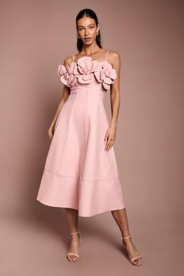 Corsage Linen Midi Dress
