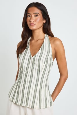 Premium Linen Stripe Halterneck Waistcoat
