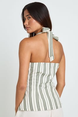 Premium Linen Stripe Halterneck Waistcoat